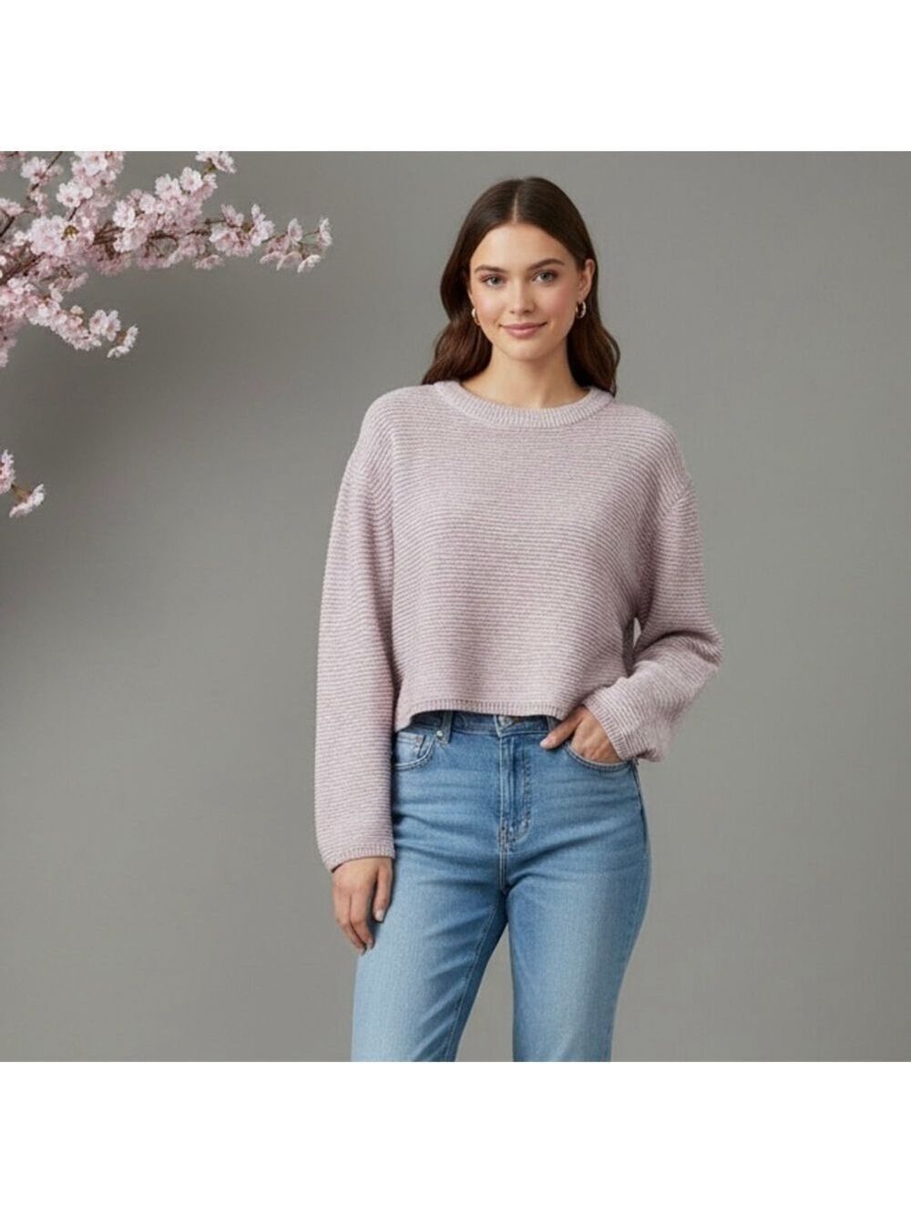 Cotton On Cropped Cotton Knit Sweater, Light Pink, Boho, Preppy, Sz M
